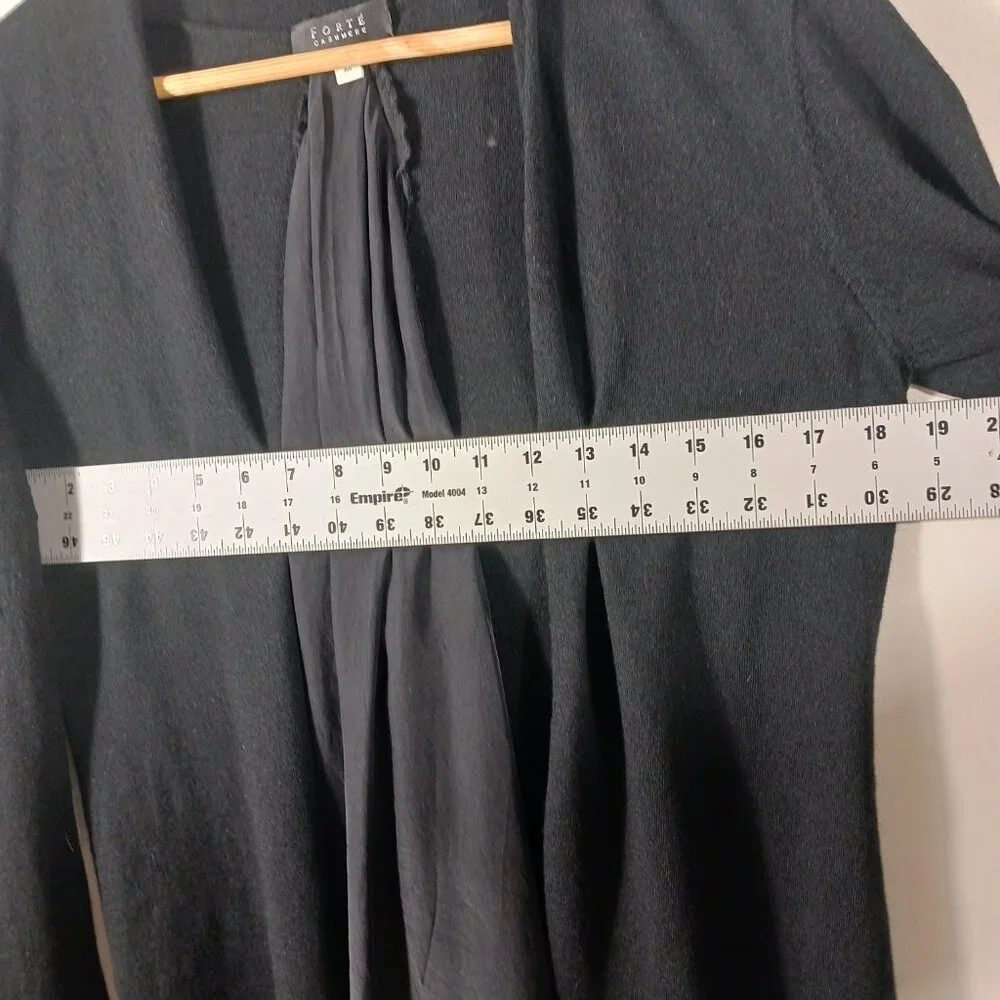 Forte Black Merino Wool & Silk Blend Button Back Open Long Sleeve Cardigan, MED